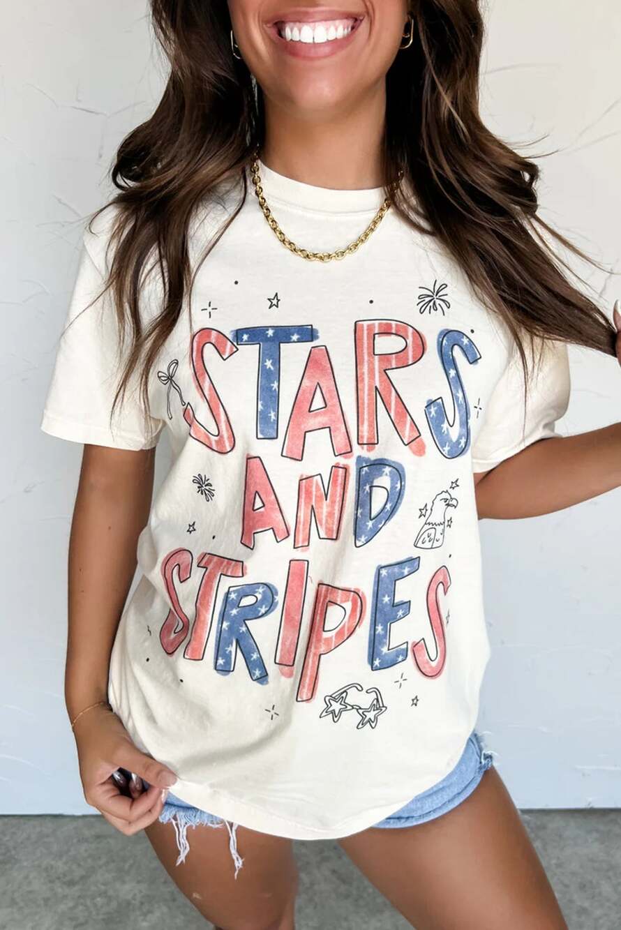 White STARS AND STRIPES Crew Neck Patriotic Tee